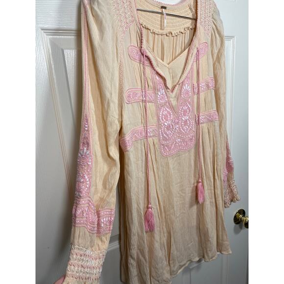 Free People Dress Small Wind Willow Boho Embroidered Mini  Pastel Flowy - Picture 5 of 12